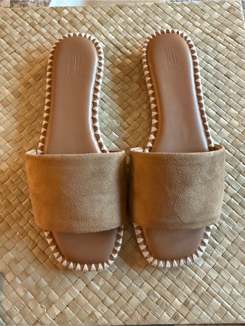 Women’s Slide Sandals in Cognac Tan Suede NWOT